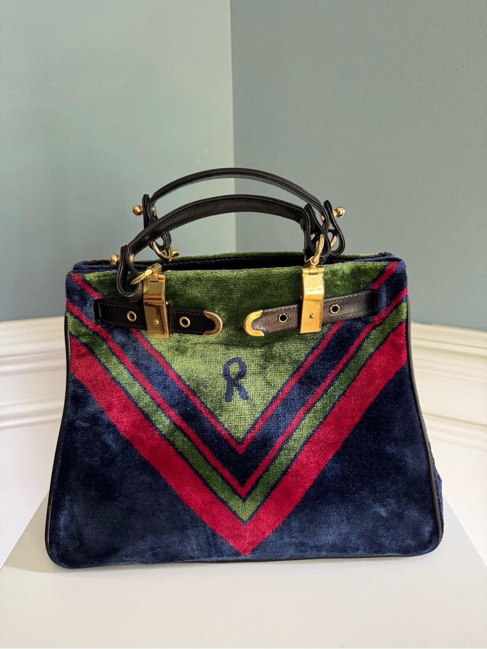 Roberta Di Camerino Tricolor Chevron Doctor Bag Authentic Vintage